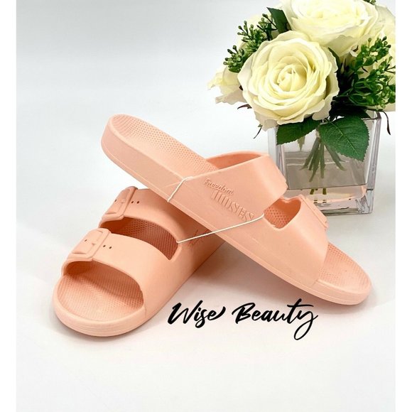 Freedom Moses Womens Two Band Slide Sandals Peach Baby Size 10-10.5 Shoe NWT! - Picture 2 of 10